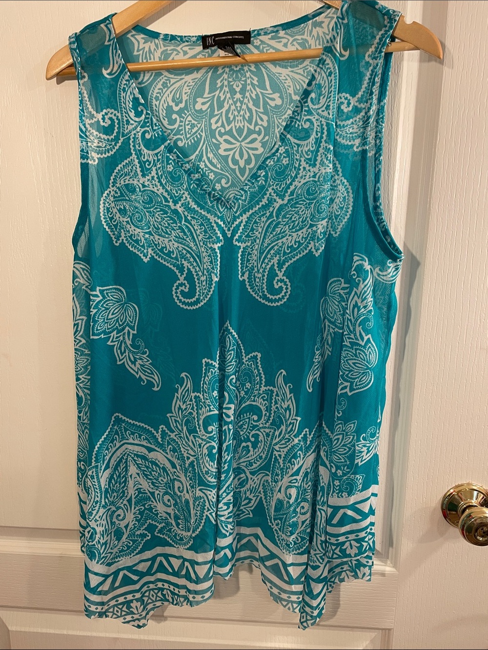 INC International Concepts Teal Paisley Sleeveless V-Neck Coverup